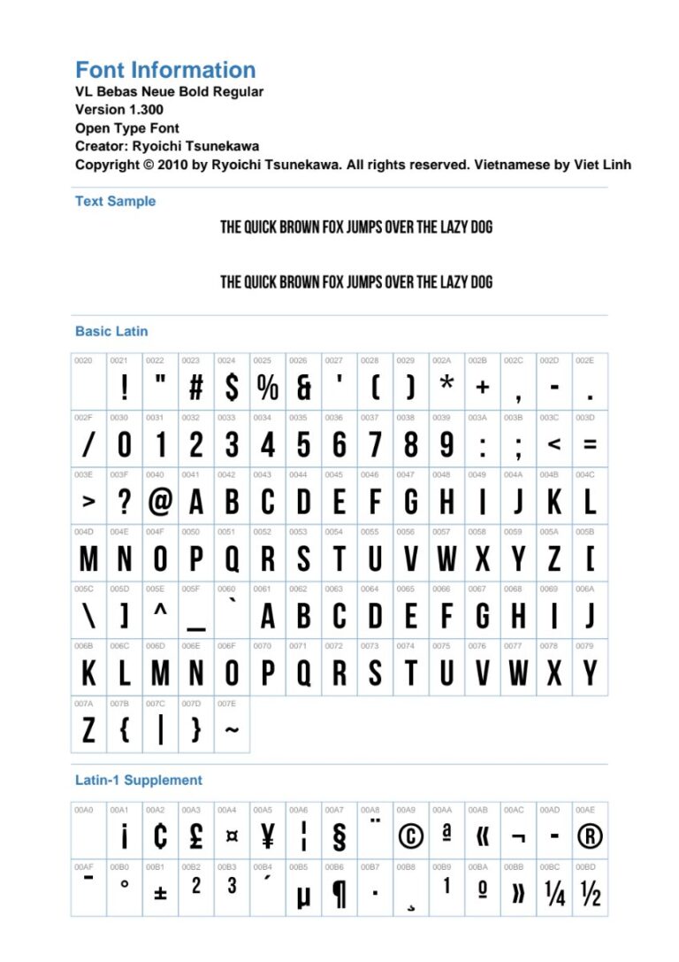 Font VL Bebas Neue Bold Regular