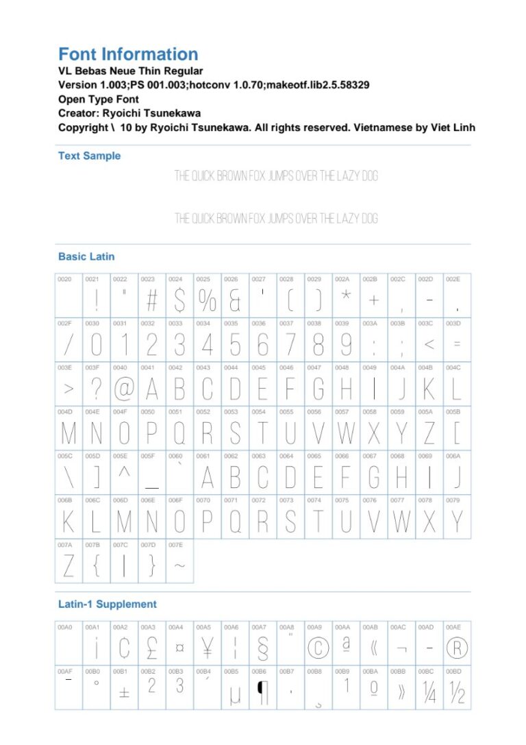 Font VL Bebas Neue Thin Regular