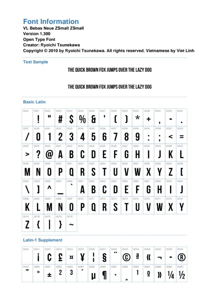 Font VL Bebas Neue ZSmall