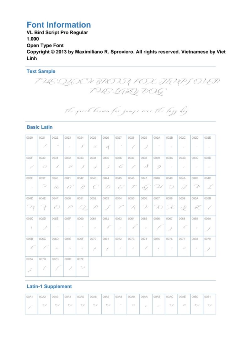 Font VL Bird Script Pro Regular