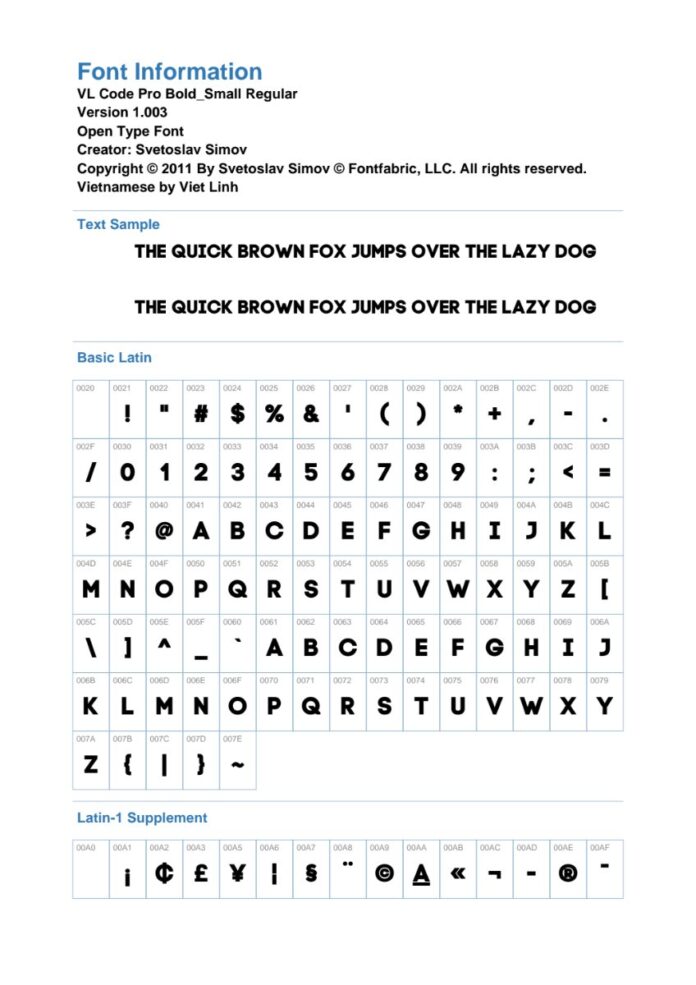 Font VL Code Pro Bold Small