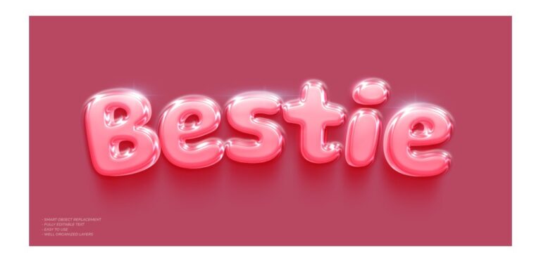 Hiệu ứng chữ 3D Bestie bong bóng hồng