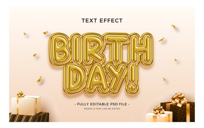 Hiệu ứng chữ 3D Birthday vàng