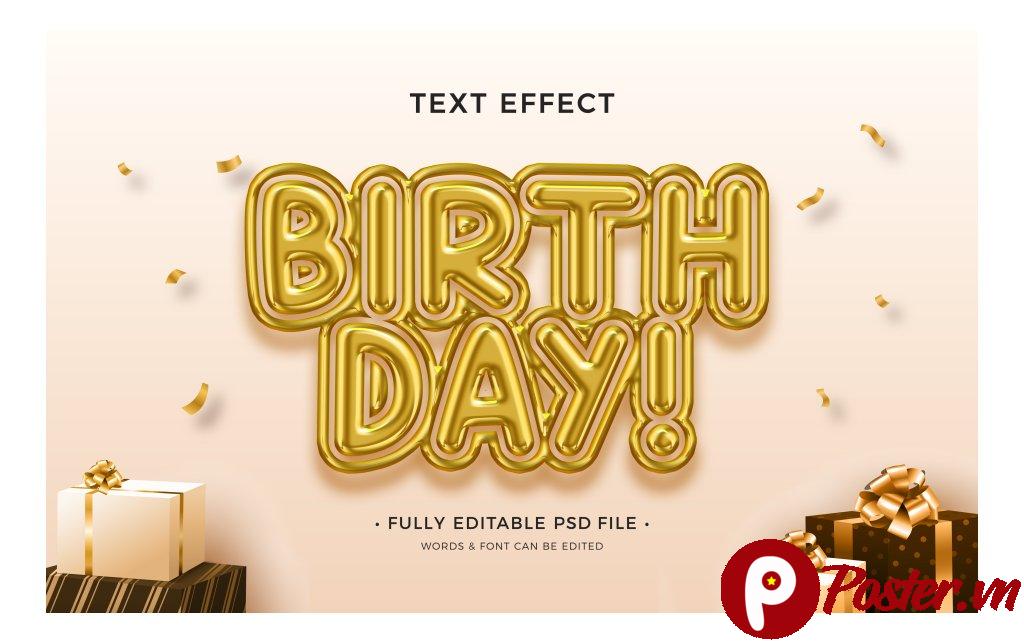 Hiệu ứng chữ 3D Birthday vàng