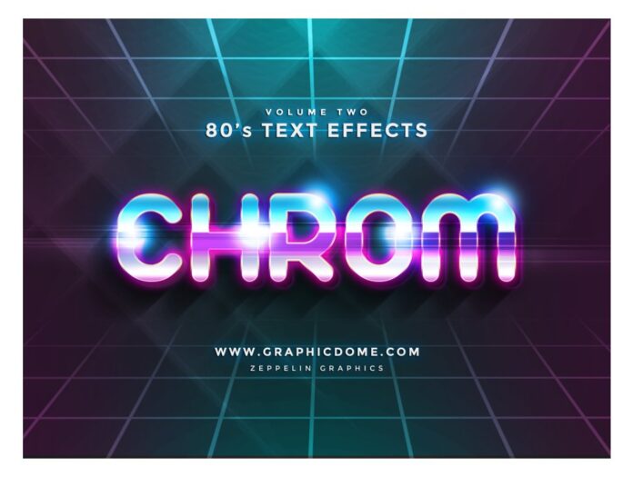 Hiệu ứng chữ Chrome 80s PSD