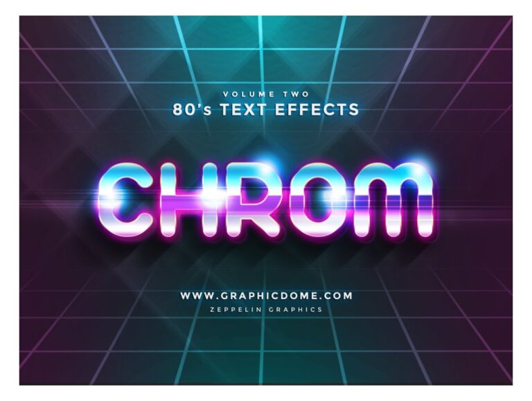 Hiệu ứng chữ Chrome 80s PSD