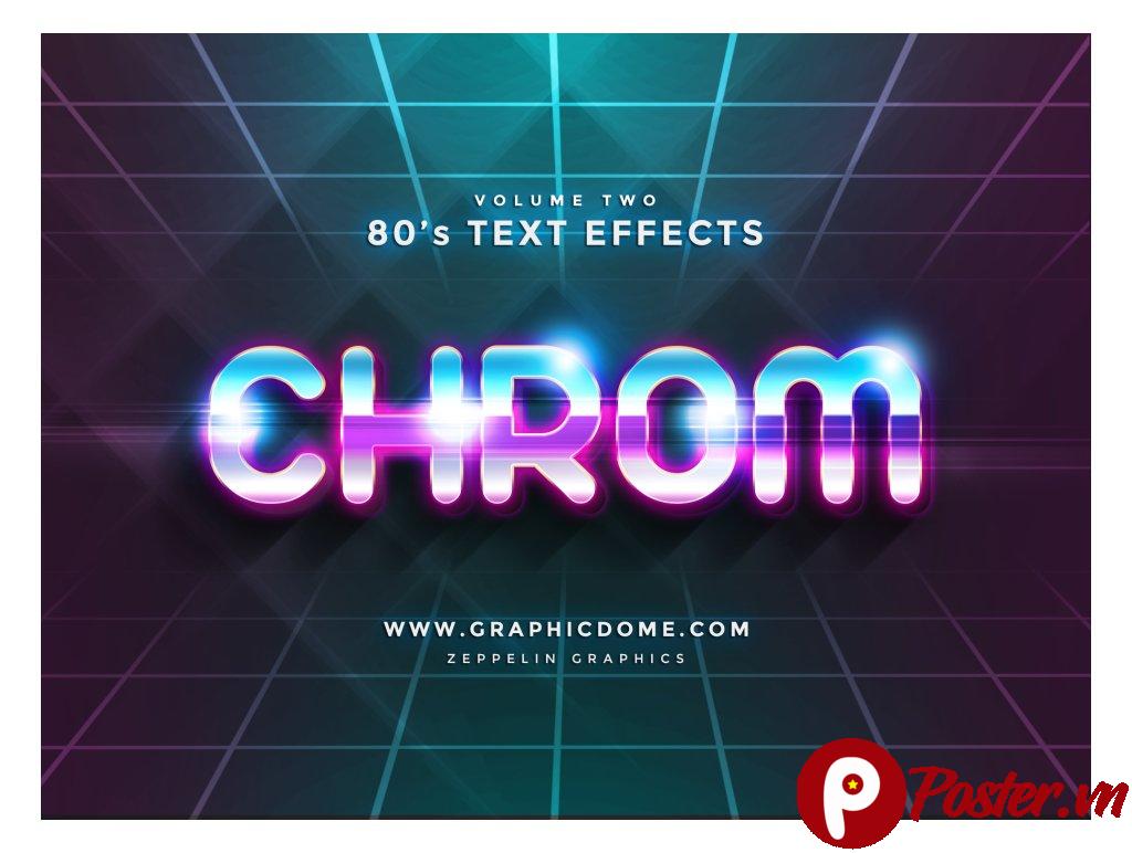 Hiệu ứng chữ Chrome 80s PSD