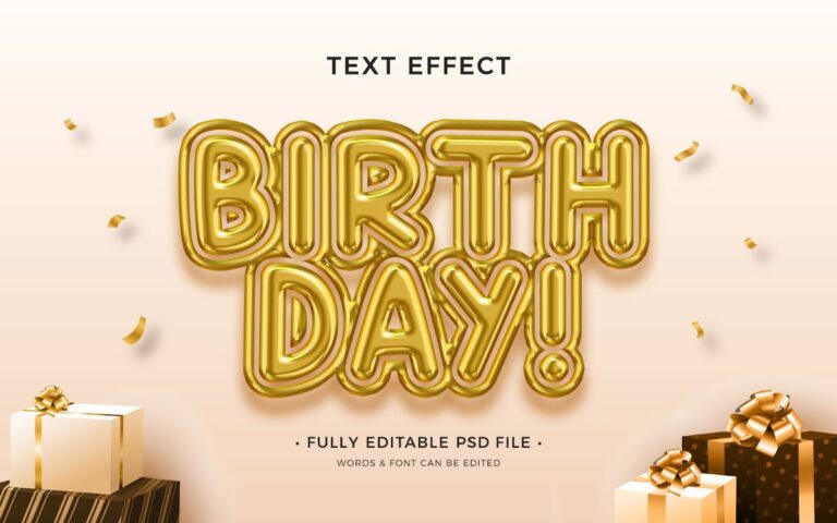 Hiệu ứng chữ sinh nhật vàng PSD