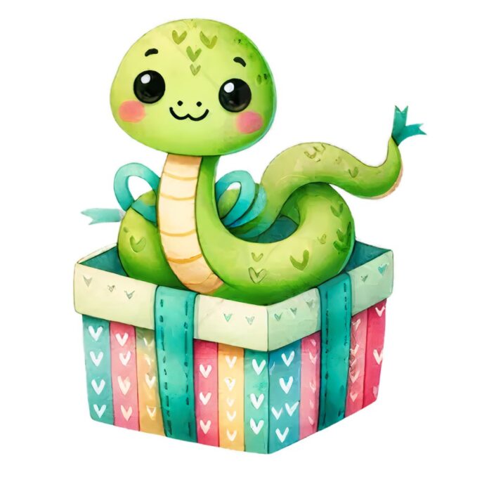 Rắn hoạt hình dễ thương trong hộp quà