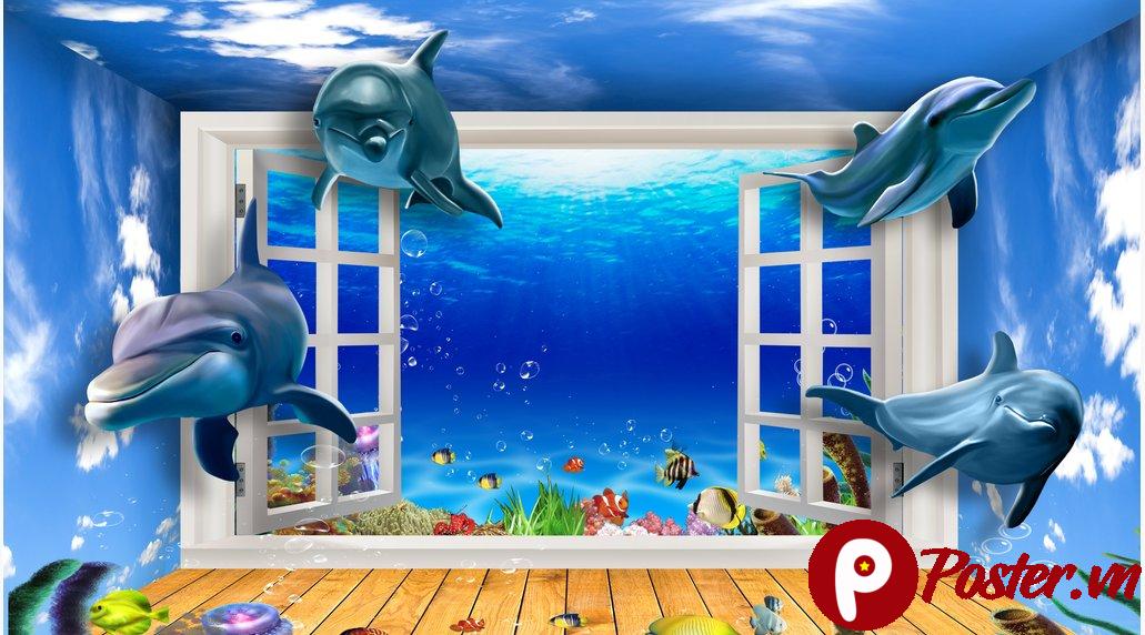 Hình nền 3D cá heo đại dương