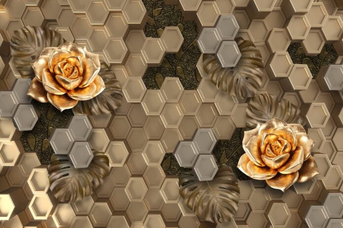 Hình nền 3D hoa hồng vàng sang trọng