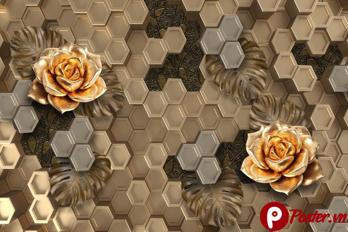 Hình nền 3D hoa hồng vàng sang trọng