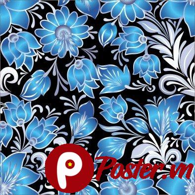 Họa tiết hoa xanh đen vector