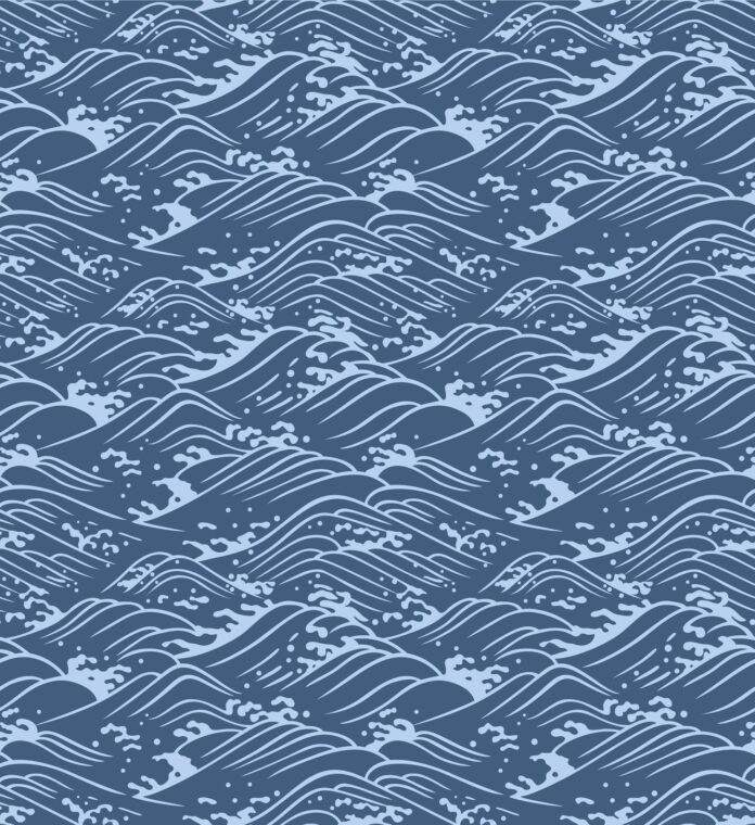 Họa tiết sóng biển vector phong cách Ukiyo-e Nhật Bản màu xanh dương