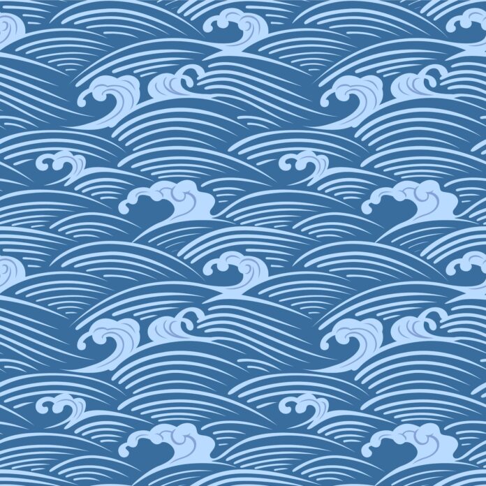 Họa tiết sóng Seigaiha vector Nhật Bản hai tông xanh dương