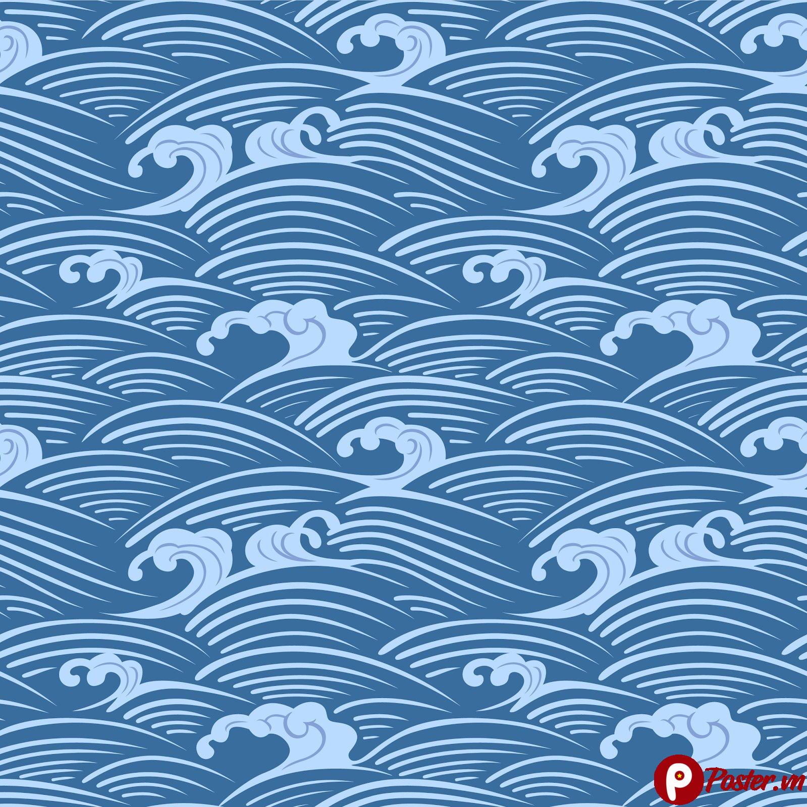 Họa tiết sóng Seigaiha vector Nhật Bản hai tông xanh dương