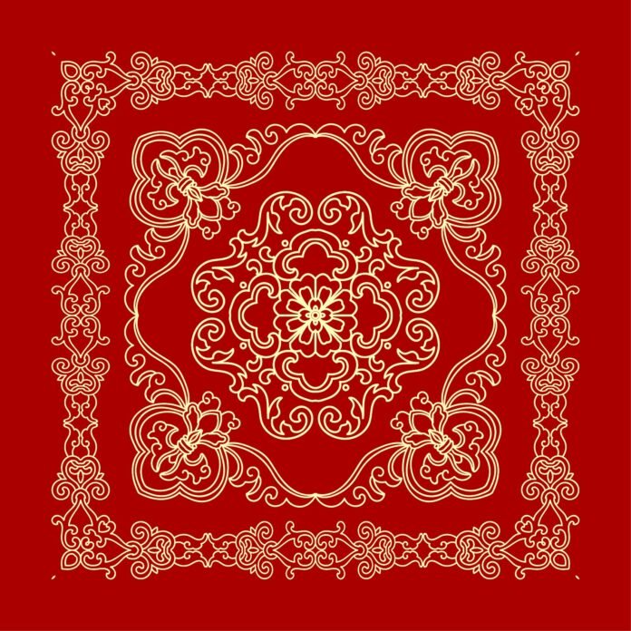 Hoa văn cổ điển Á Đông màu đỏ vàng định dạng EPS dùng trang trí thiệp Tết