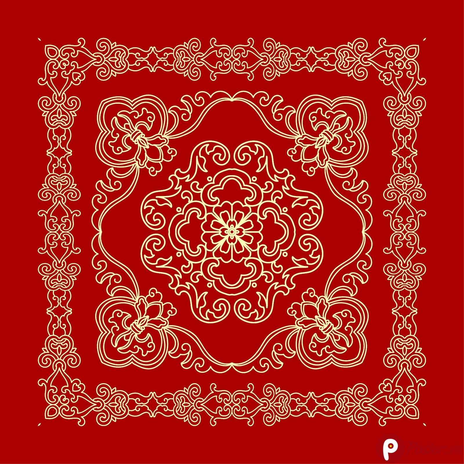 Hoa văn cổ điển Á Đông màu đỏ vàng định dạng EPS dùng trang trí thiệp Tết