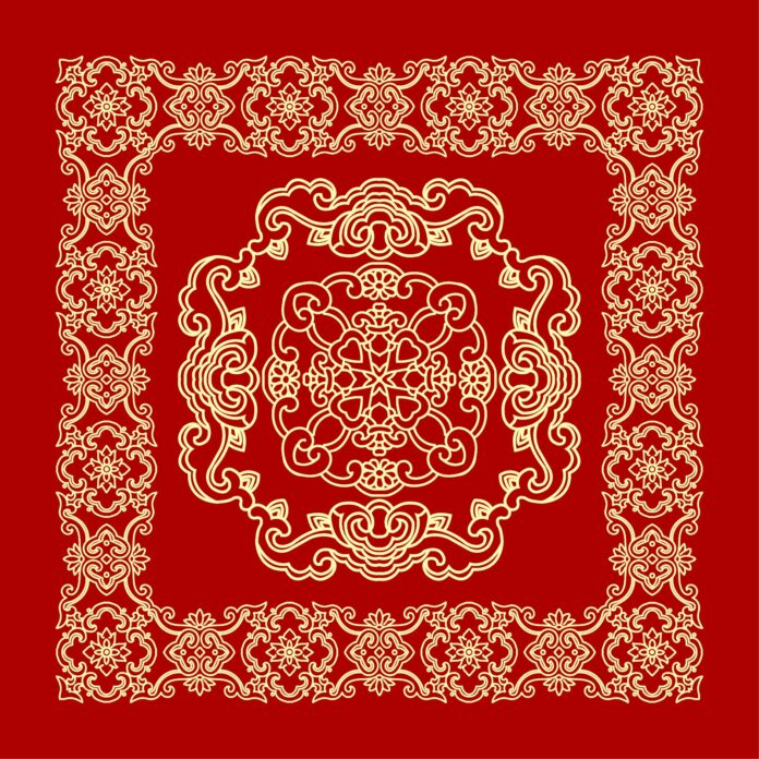 Họa tiết Á Đông cổ điển màu đỏ vàng kim cho Tết Nguyên Đán