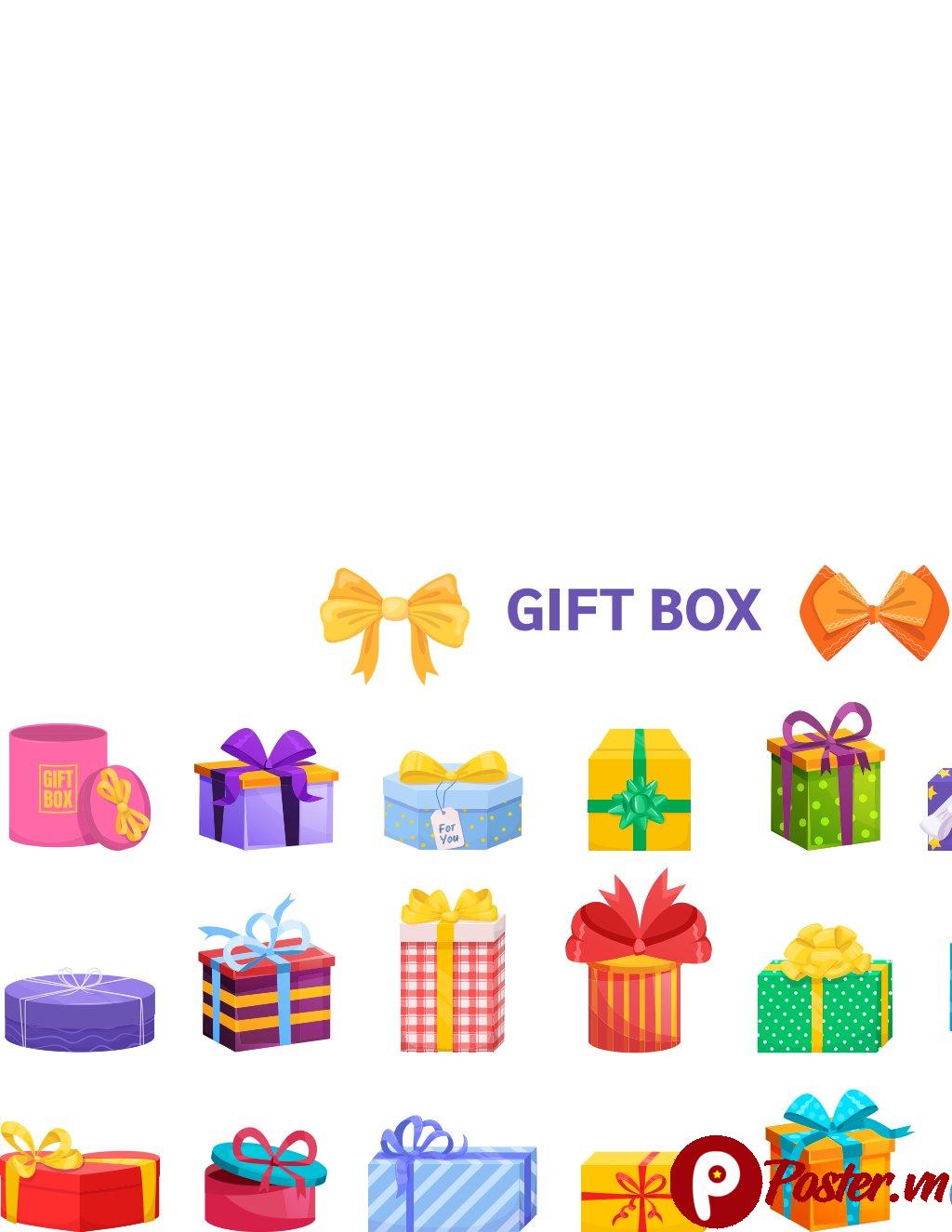 Tuyển tập hộp quà vector EPS đa dạng màu sắc, phong cách hoạt hình, file đồ họa dùng cho thiết kế lễ hội, sinh nhật