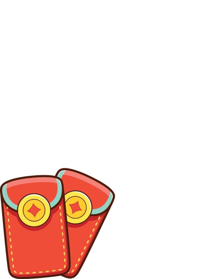 Hai phong bao lì xì vector màu đỏ vàng phong cách hoạt hình cho Tết Nguyên Đán