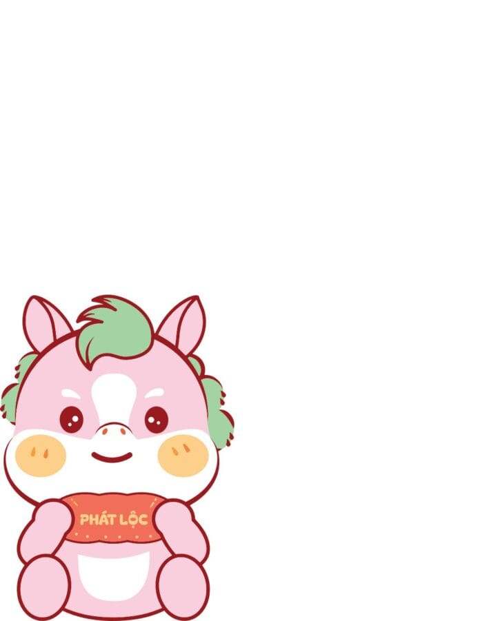 Linh vật chibi màu hồng ôm biểu ngữ 'PHÁT LỘC' vector EPS, thiết kế hoạt hình dễ thương mang ý nghĩa may mắn