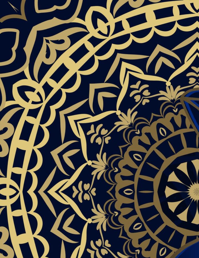 Mandala hoa sen vàng xanh