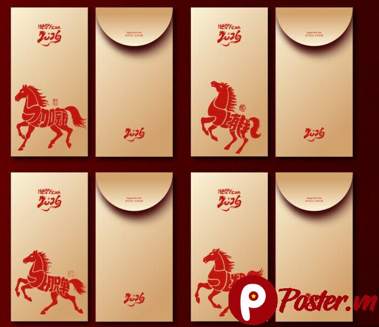 Mẫu bao lì xì Tết 2026 hình ngựa