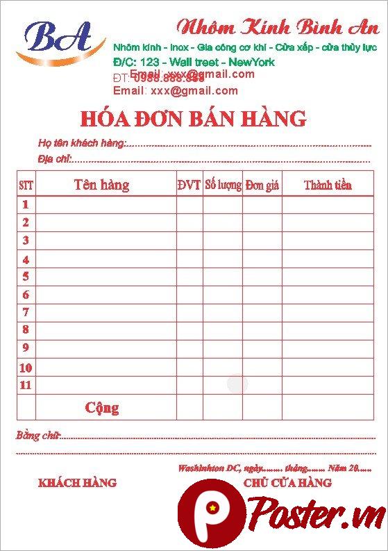 Mẫu hóa đơn bán hàng đơn giản