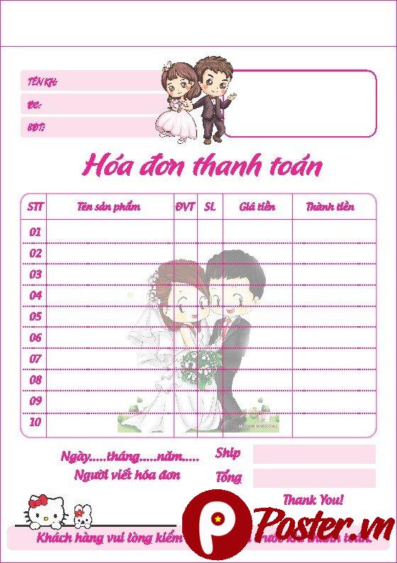 Mẫu hóa đơn thanh toán đám cưới