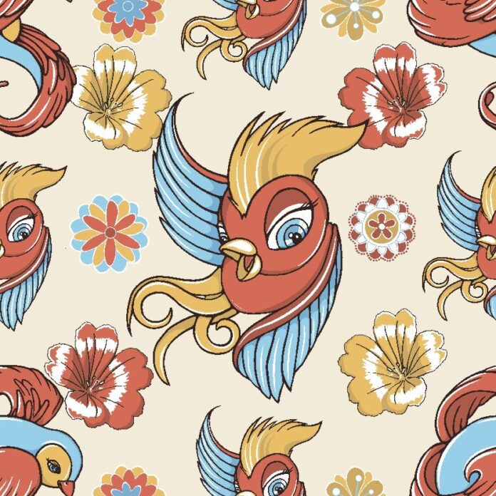 Họa tiết chim hoa vector đẹp