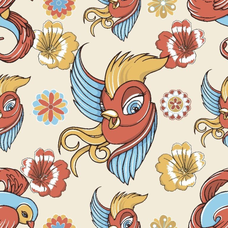 Họa tiết chim hoa vector đẹp