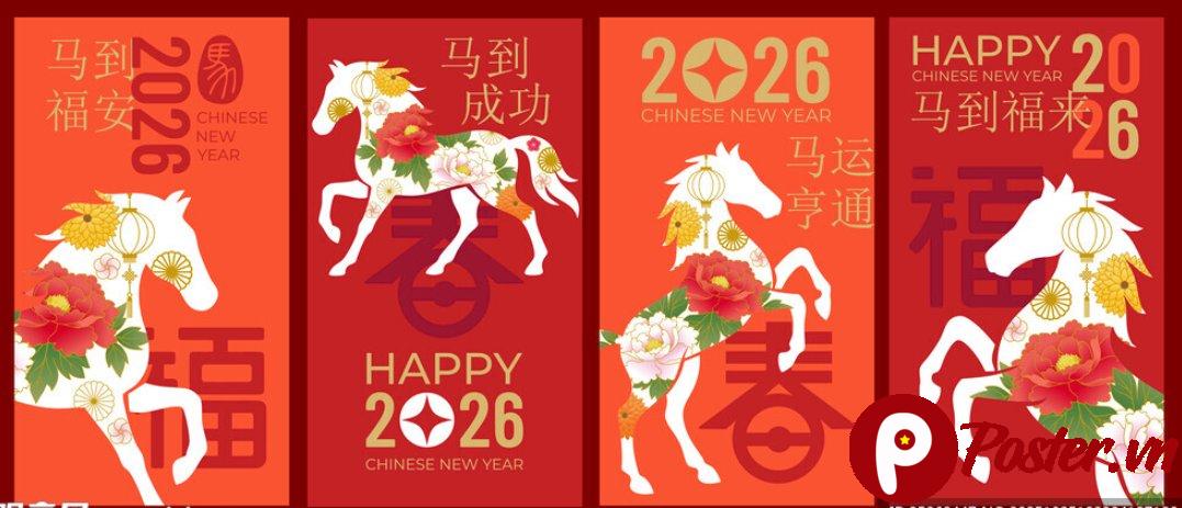 Mẫu lì xì Tết 2026 hình ngựa