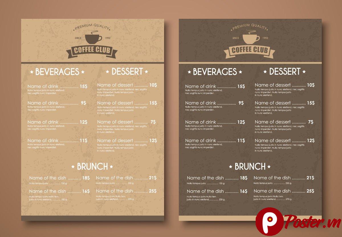 Mẫu menu cafe đơn giản