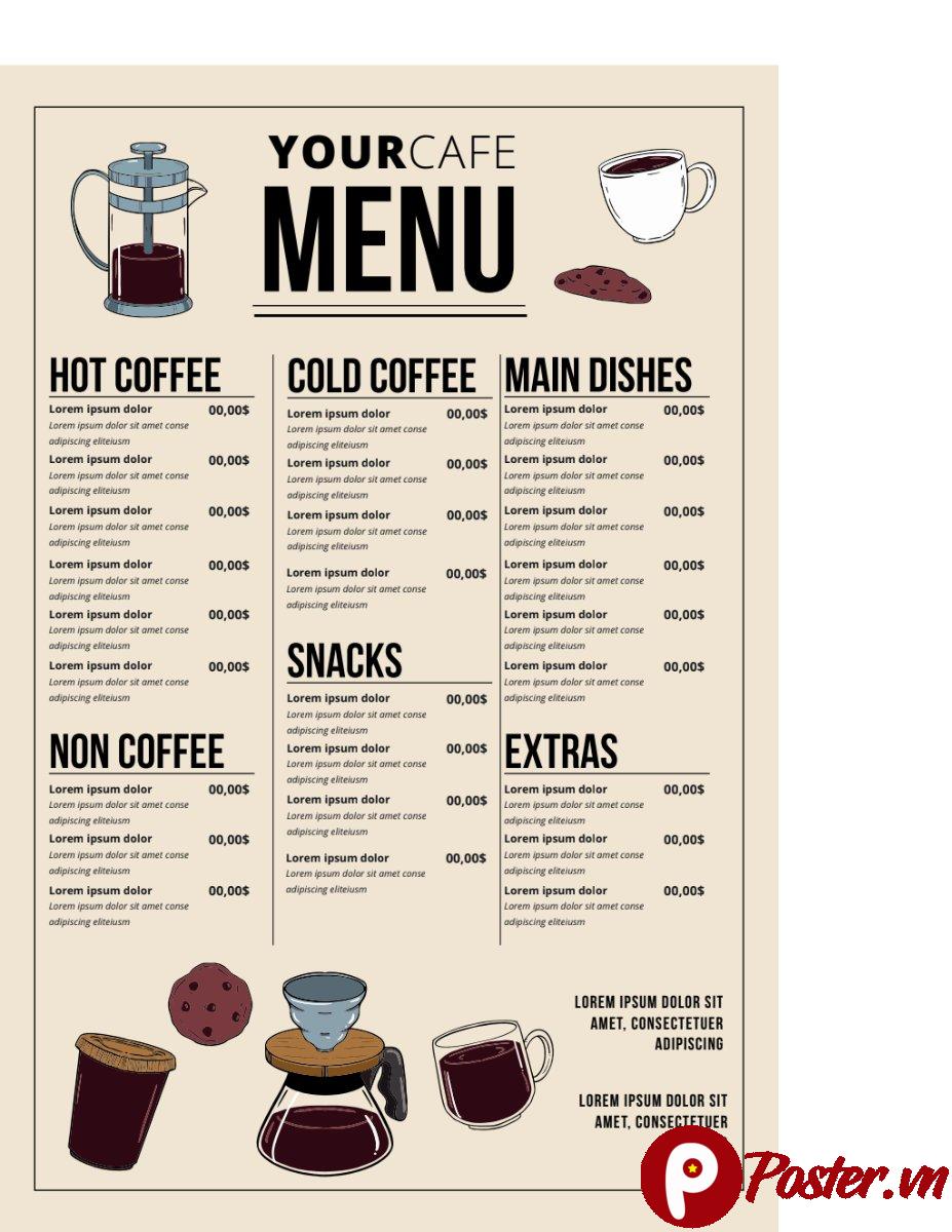 Mẫu Menu Cafe Đơn Giản EPS