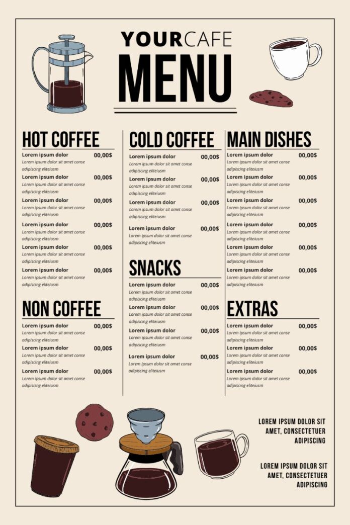 Mẫu menu cafe đơn giản vector AI