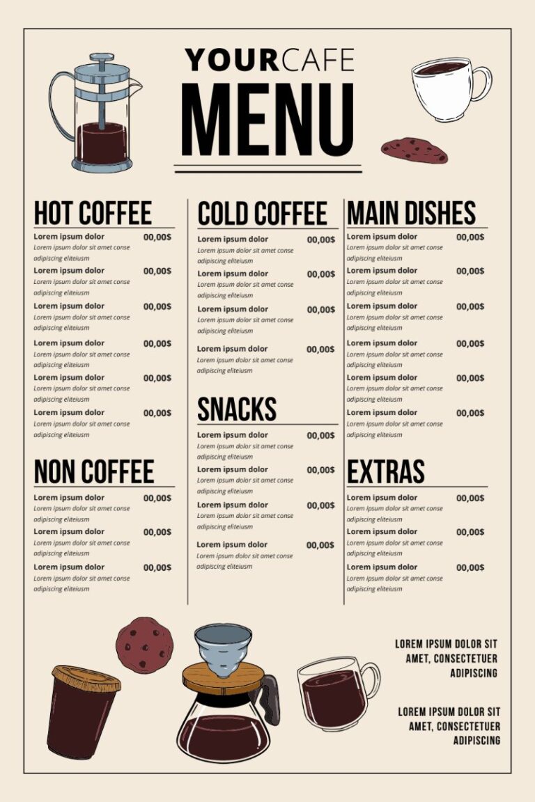 Mẫu menu cafe đơn giản vector AI