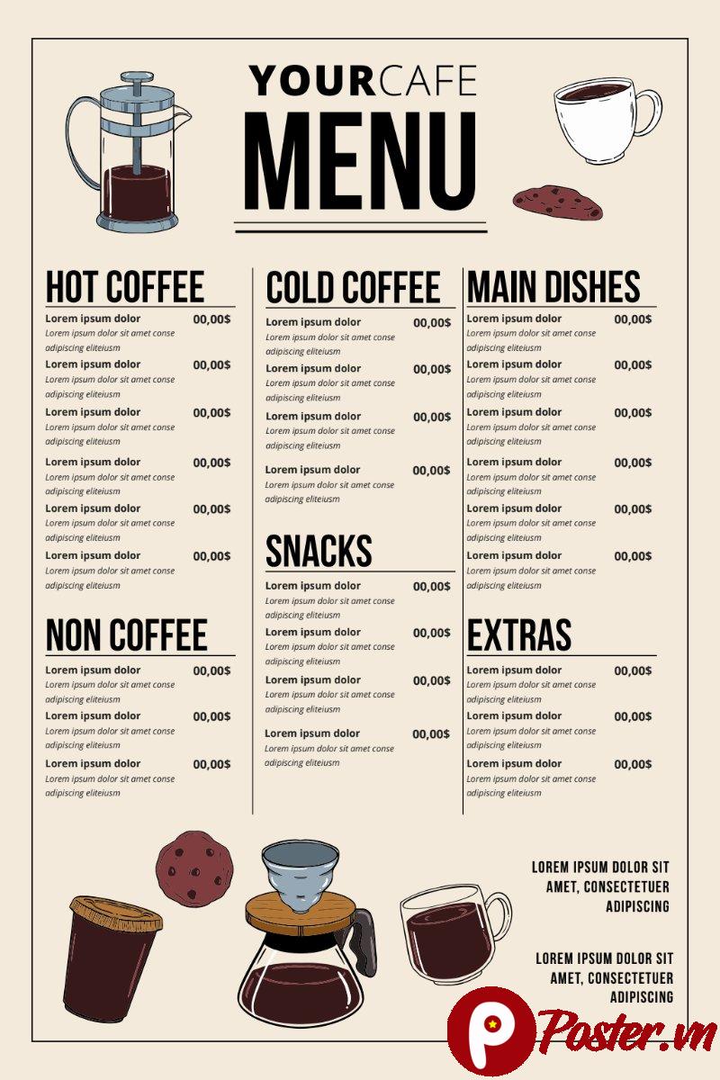 Mẫu menu cafe đơn giản vector AI