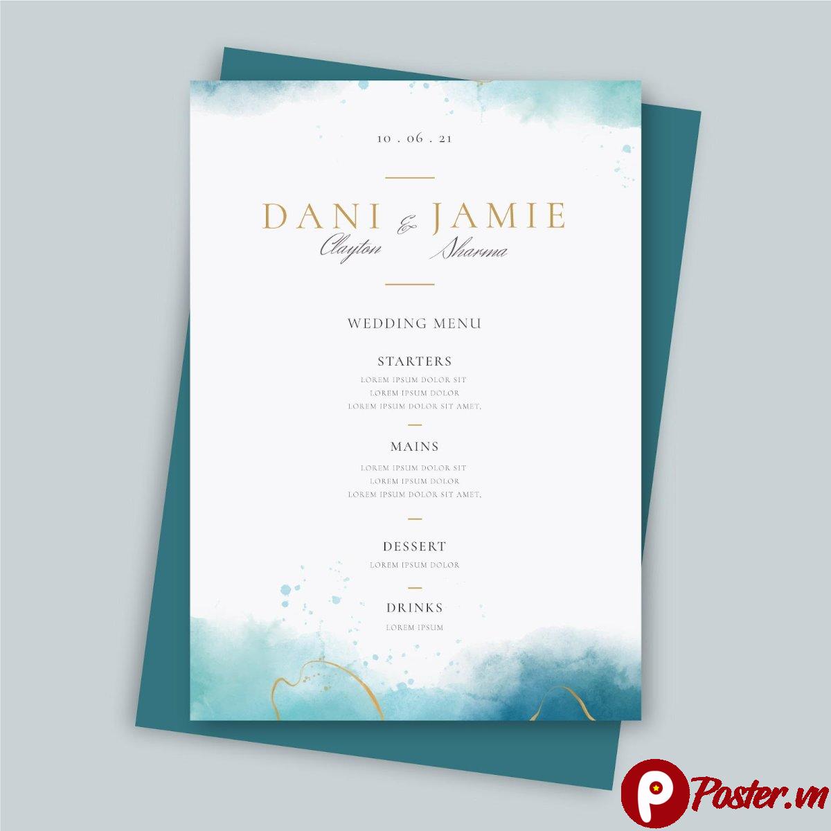 Mẫu menu cưới đơn giản thanh lịch