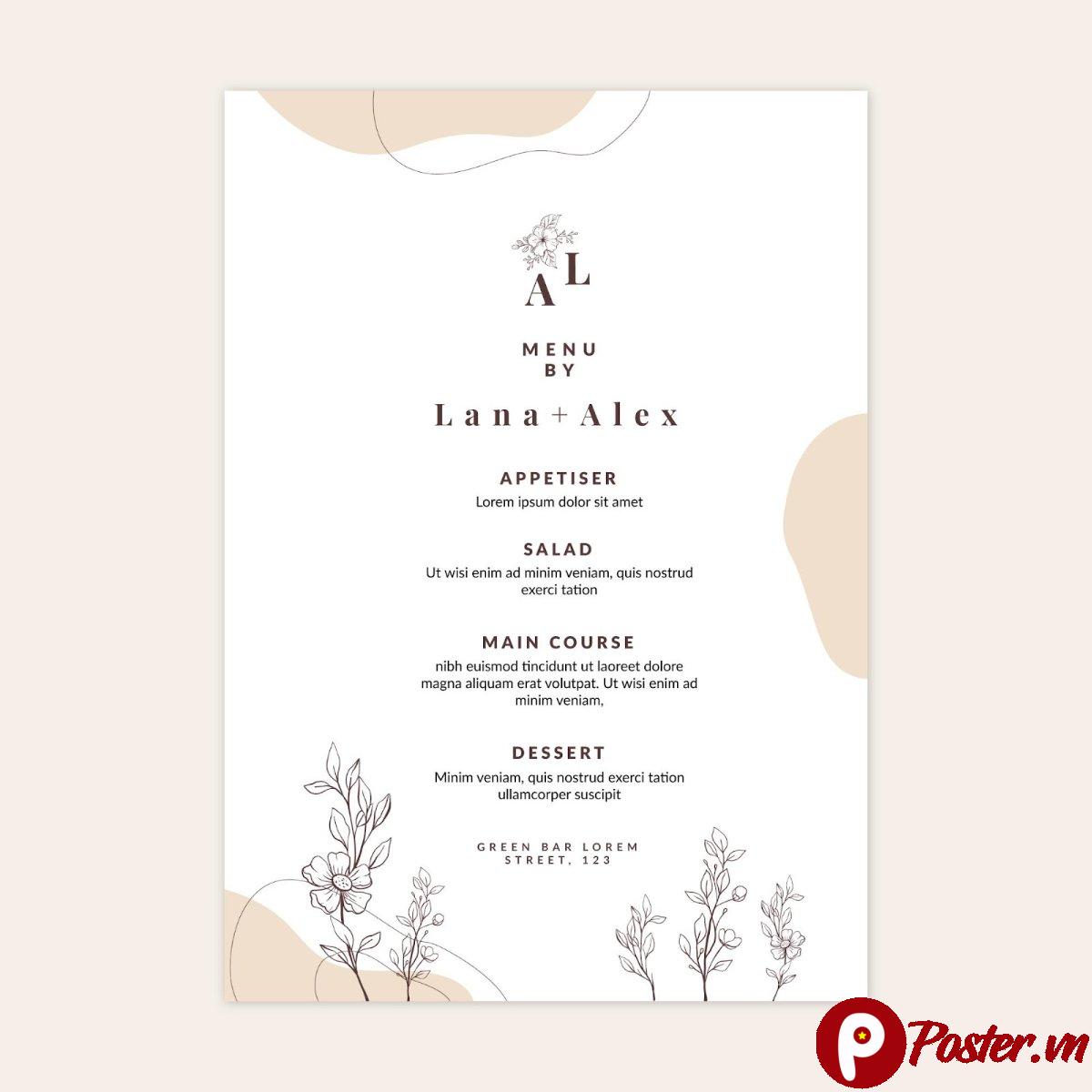 Mẫu menu cưới đơn giản tinh tế