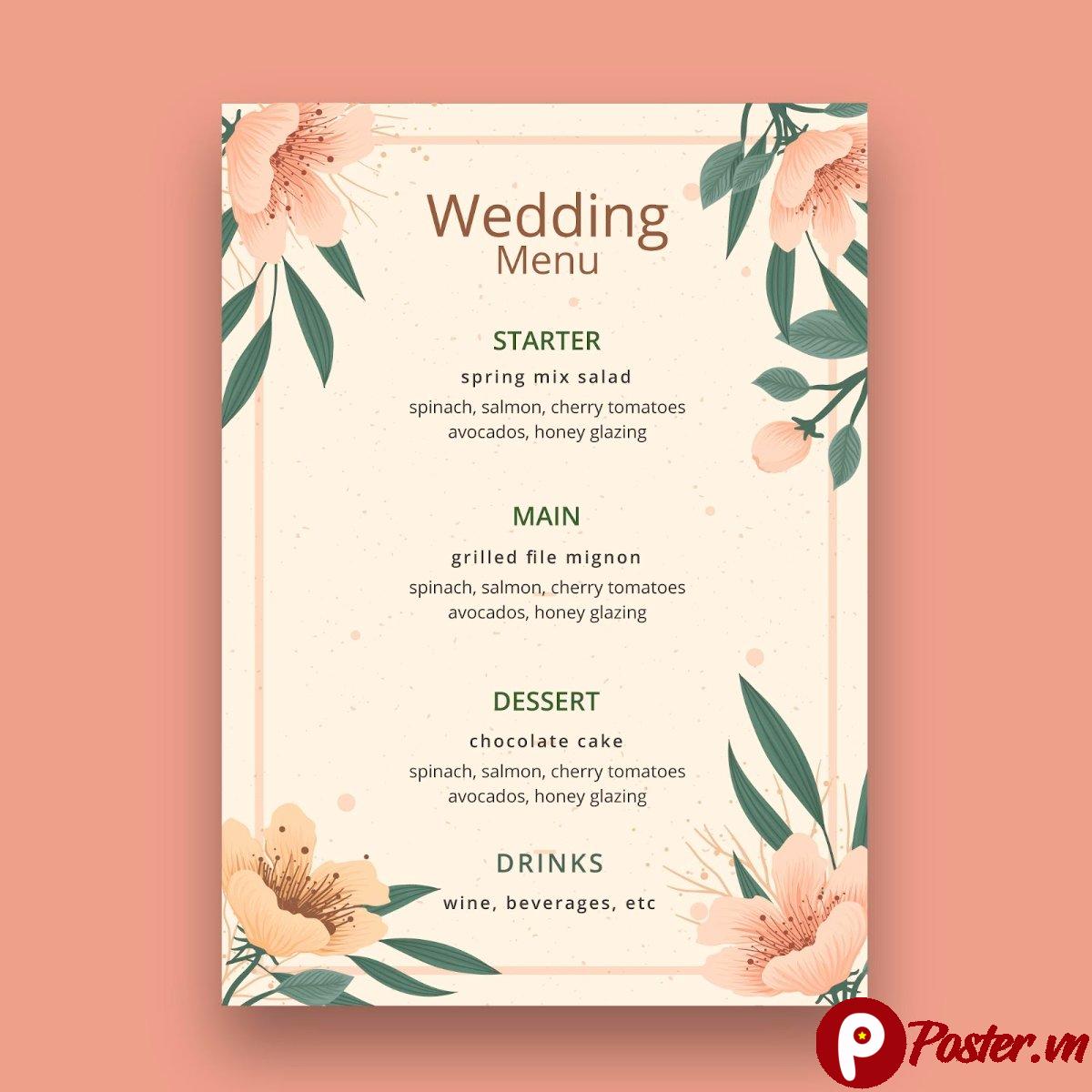 Menu cưới hoa hồng pastel