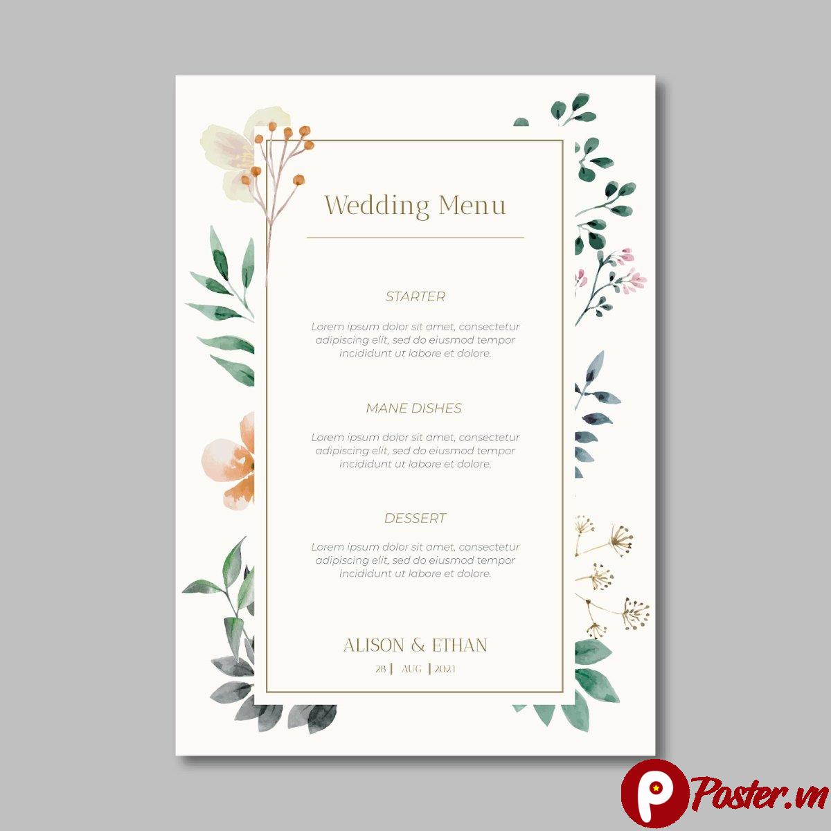 Mẫu menu cưới hoa lá nước