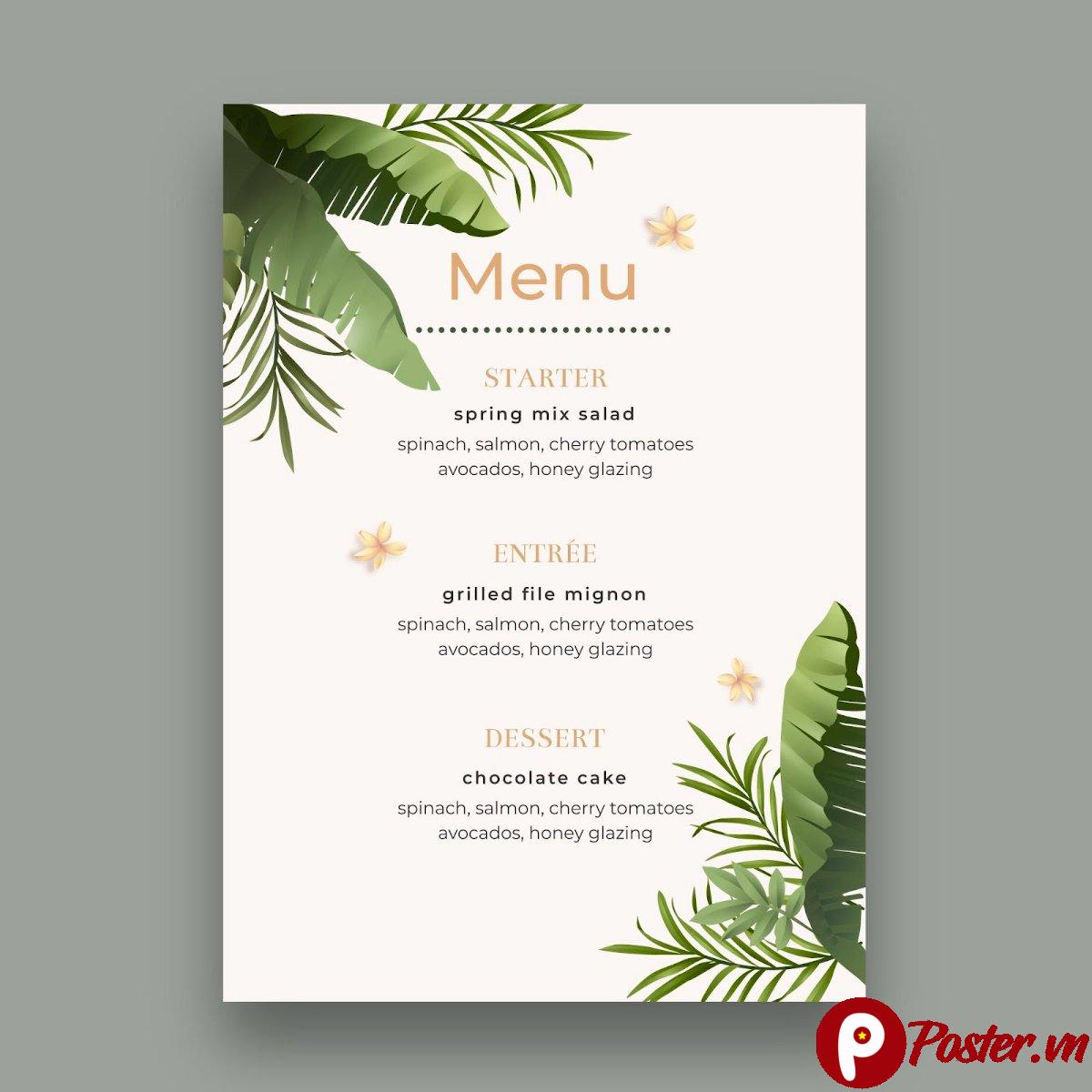 Mẫu menu lá cây đơn giản