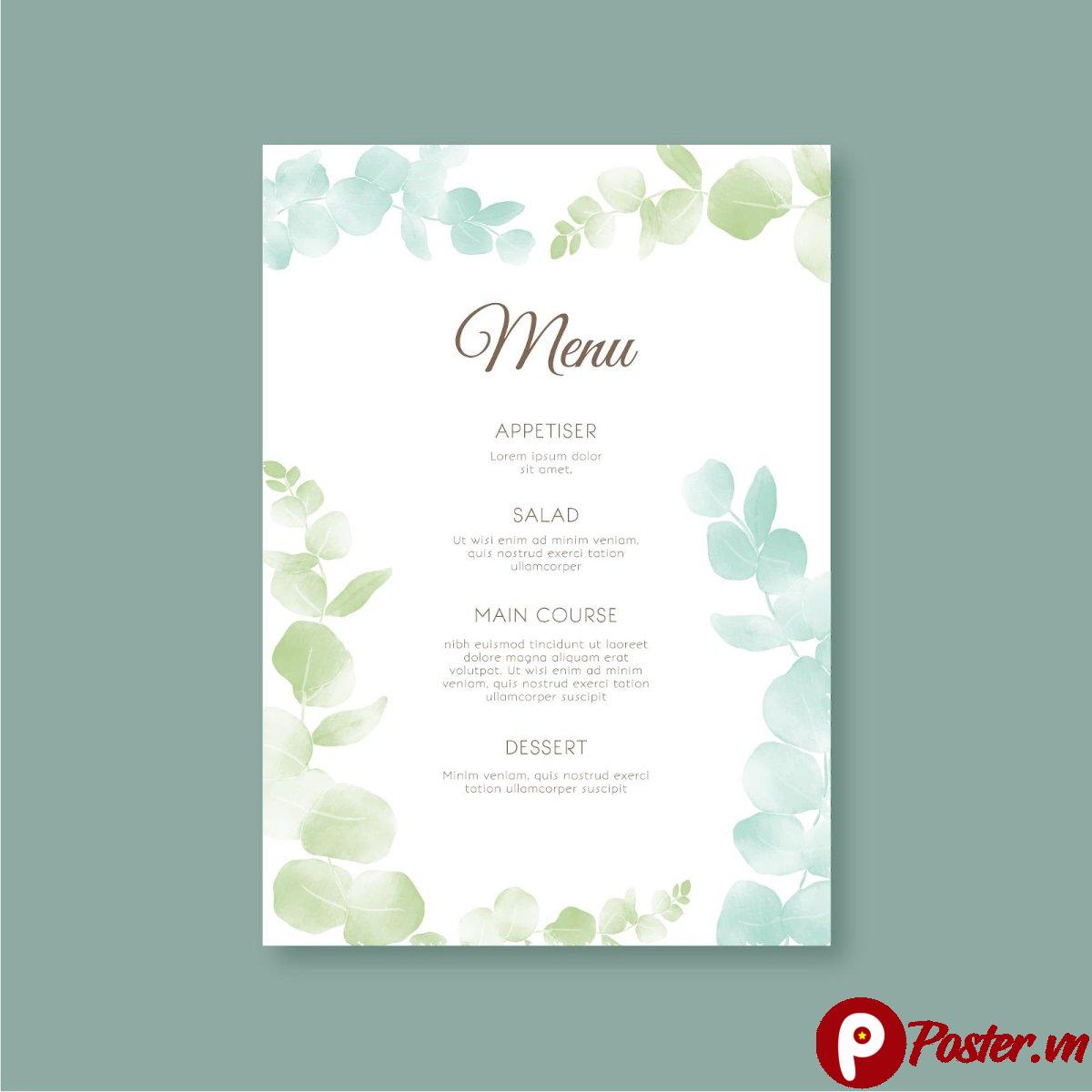 Mẫu menu lá cây nước màu