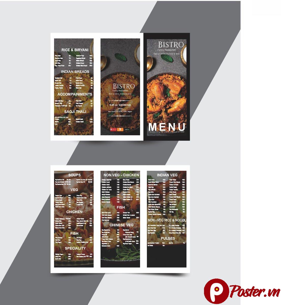 Mẫu menu nhà hàng 3 cột