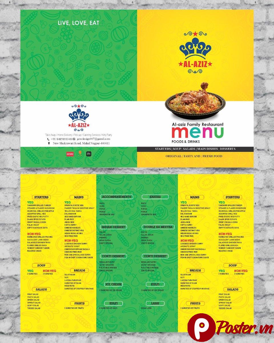 Mẫu menu nhà hàng 3 gấp