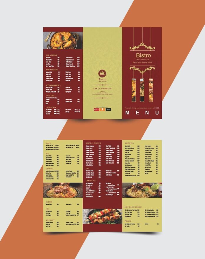 Mẫu menu nhà hàng 3 gấp sang trọng