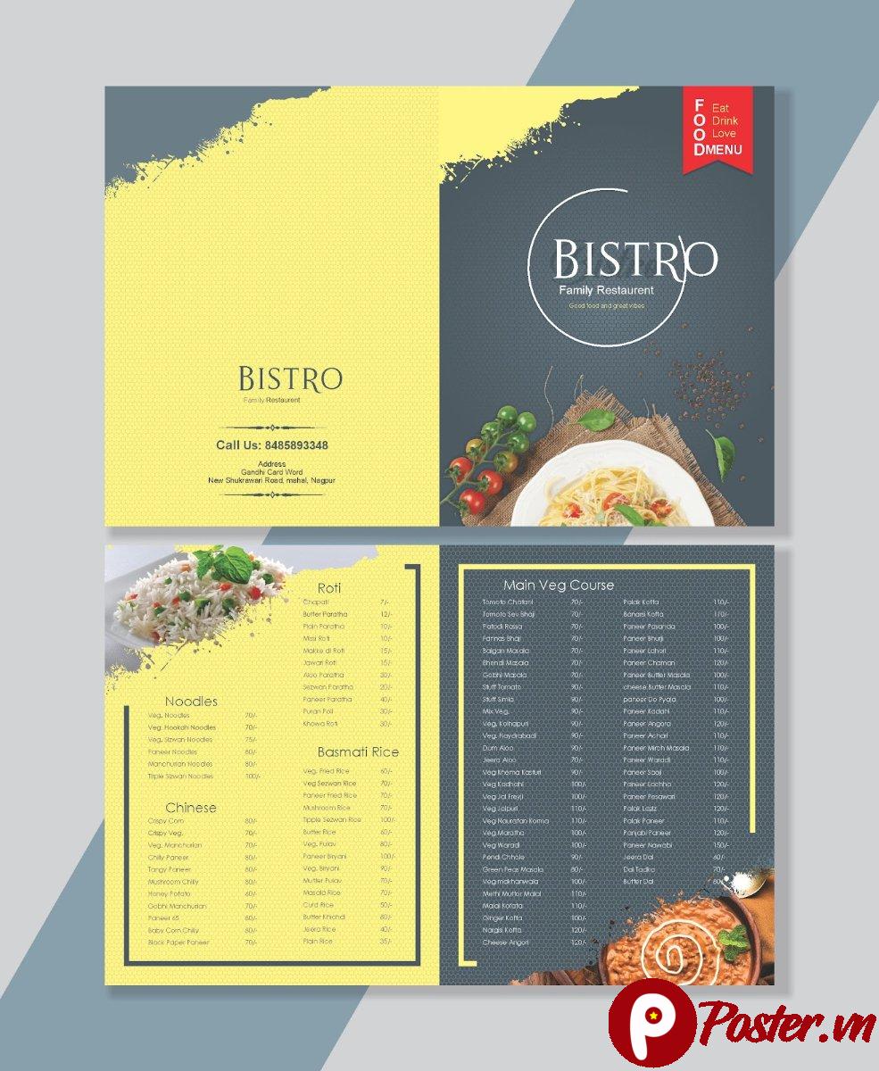 Mẫu menu nhà hàng Bistro