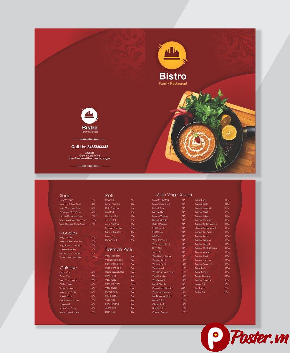 Mẫu menu nhà hàng Bistro đỏ