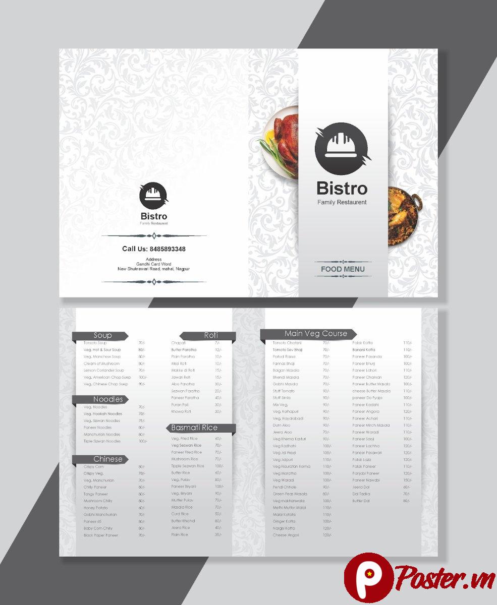 Mẫu menu nhà hàng Bistro